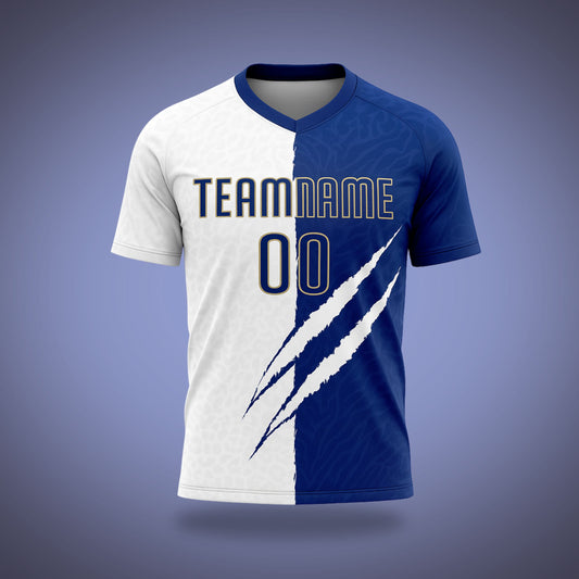 Custom Soccer Uniform T-White & Blue Scratch