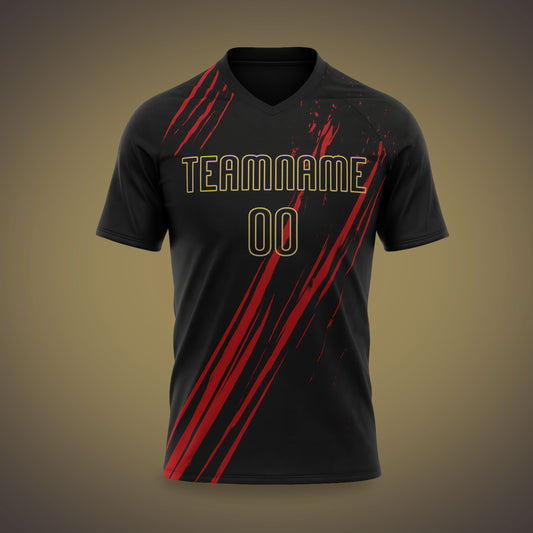 Custom Soccer Uniform Black, Red & Gold Sublimation