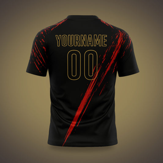 Custom Soccer Uniform Black, Red & Gold Sublimation