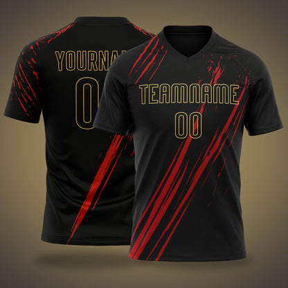 Custom Soccer Uniform Black, Red & Gold Sublimation