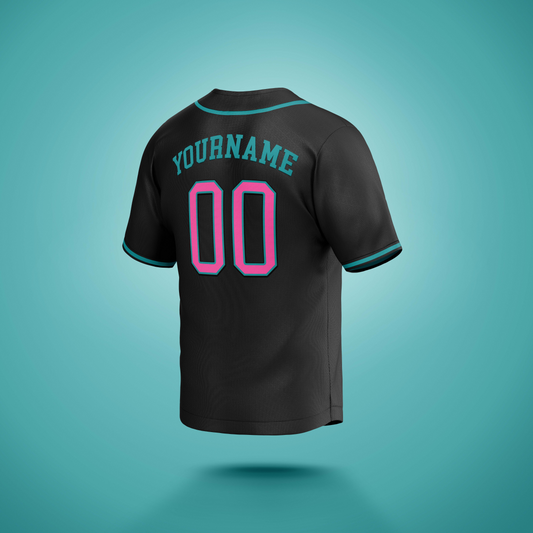 Custom Baseball Jersey Black & Pink/Teal