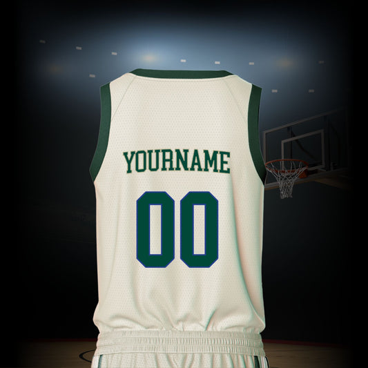 Custom Basketball Jersey - Cream & Green