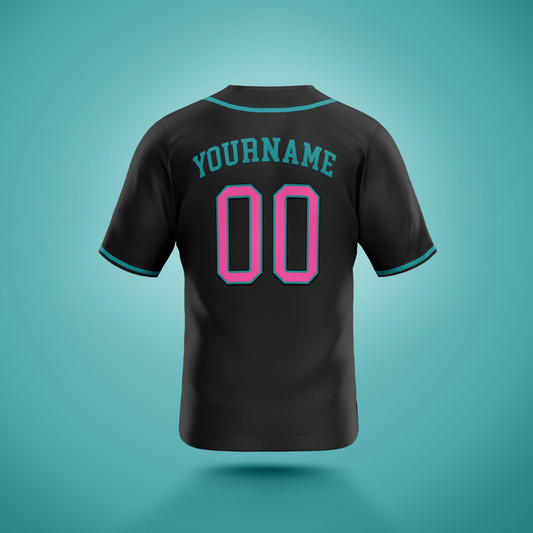 Custom Baseball Jersey Black & Pink/Teal