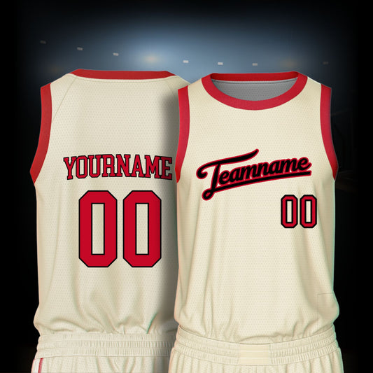 Custom Basketball Jersey - Cream & Red