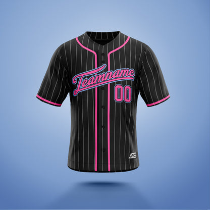 Custom Baseball Jersey Black, Pink & Blue Stripe