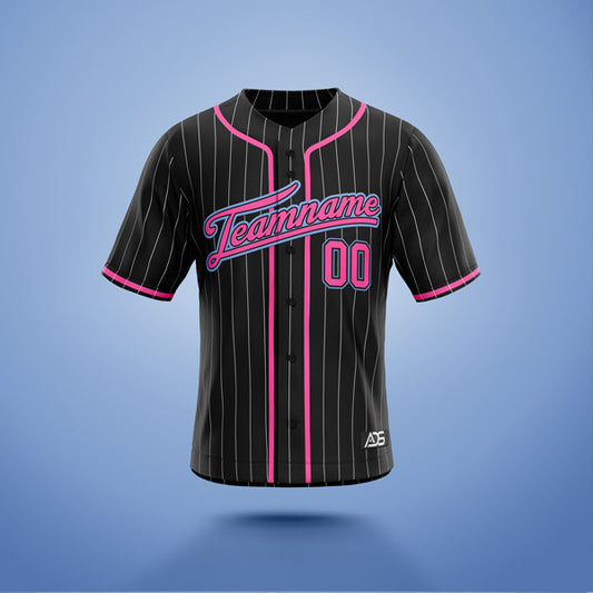 Custom Baseball Jersey Black, Pink & Blue Stripe