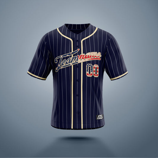 Custom Baseball Jersey Navy & Cream Stripes USA