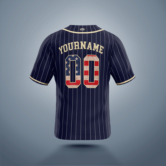Custom Baseball Jersey Navy & Cream Stripes USA