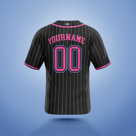 Custom Baseball Jersey Black, Pink & Blue Stripe