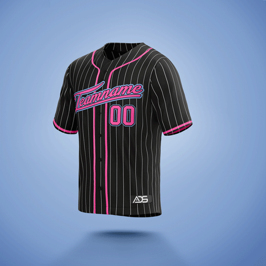 Custom Baseball Jersey Black, Pink & Blue Stripe
