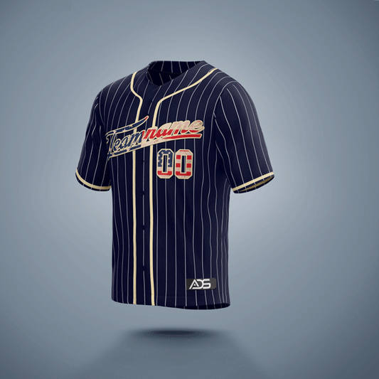 Custom Baseball Jersey Navy & Cream Stripes USA