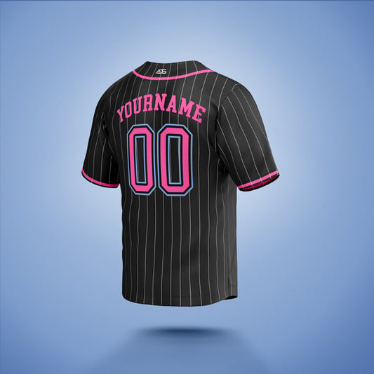 Custom Baseball Jersey Black, Pink & Blue Stripe