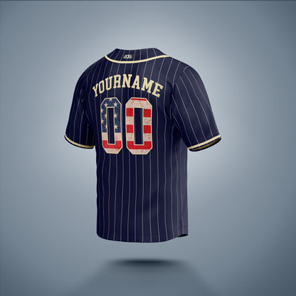Custom Baseball Jersey Navy & Cream Stripes USA