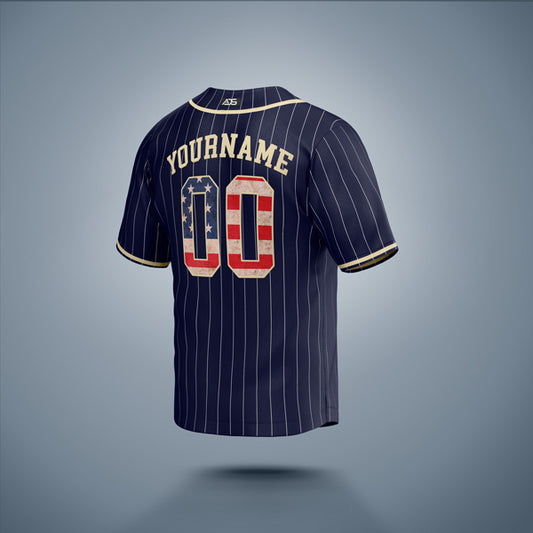 Custom Baseball Jersey Navy & Cream Stripes USA