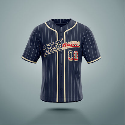 Custom Baseball Jersey Navy & Cream Stripes USA
