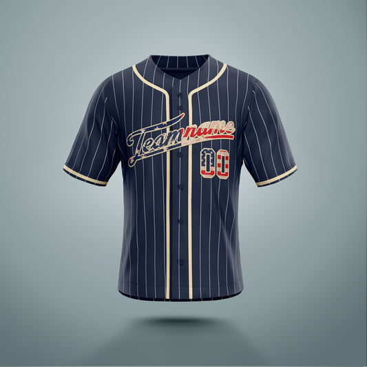 Custom Baseball Jersey Navy & Cream Stripes USA