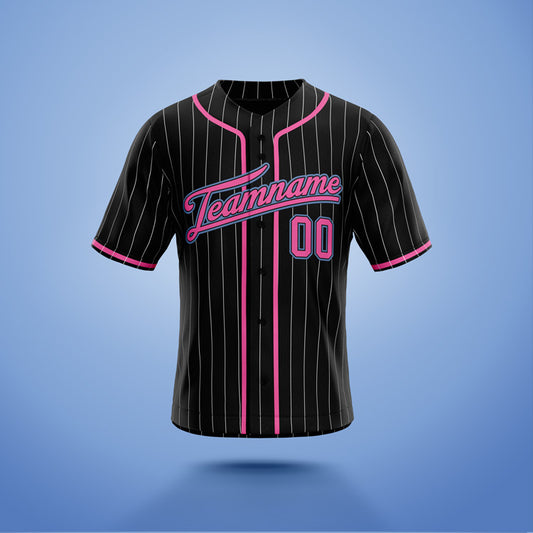 Custom Baseball Jersey Black, Pink & Blue Stripe