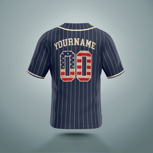 Custom Baseball Jersey Navy & Cream Stripes USA