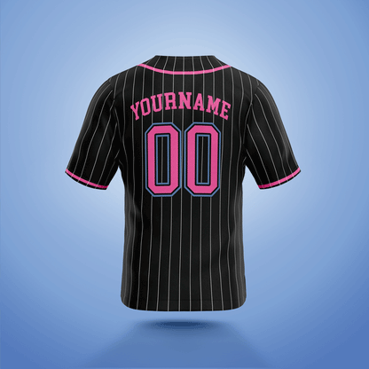 Custom Baseball Jersey Black, Pink & Blue Stripe