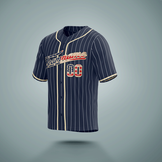 Custom Baseball Jersey Navy & Cream Stripes USA