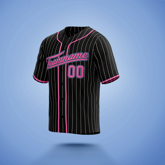 Custom Baseball Jersey Black, Pink & Blue Stripe