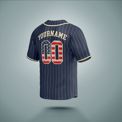 Custom Baseball Jersey Navy & Cream Stripes USA