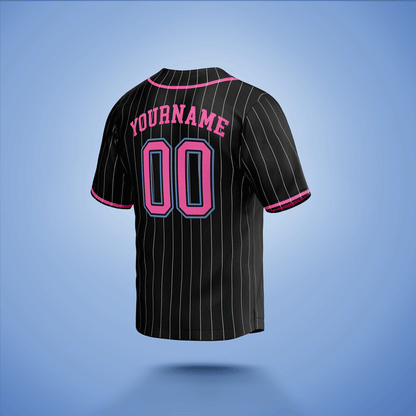 Custom Baseball Jersey Black, Pink & Blue Stripe
