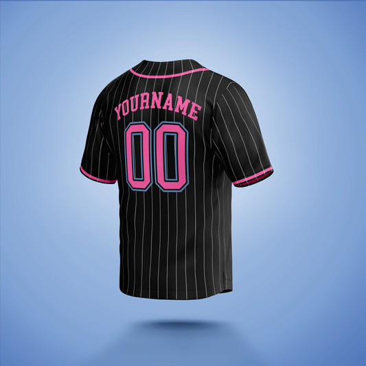 Custom Baseball Jersey Black, Pink & Blue Stripe