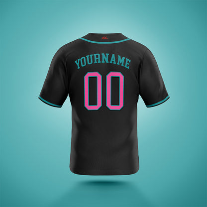 Custom Baseball Jersey Black & Pink/Teal