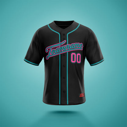 Custom Baseball Jersey Black & Pink/Teal